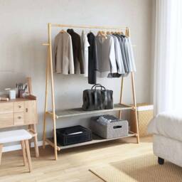 Kelvenix Clothes Rack Bamboo with Shelves 132x45.5x150.5 cm in Brown - thumbnail 5