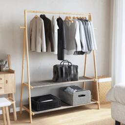 Kelvenix Clothes Rack Bamboo with Shelves 132x45.5x150.5 cm in Brown - thumbnail 4