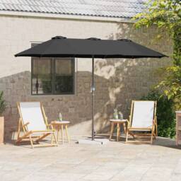 Berkfield Home Garden Parasol Black 380 x 196 x 235 cm Powder-coated steel - thumbnail 2