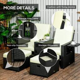 Wyld Haus Niludo Outdoor Rattan Set Black Beige Reclining Chairs - thumbnail 8