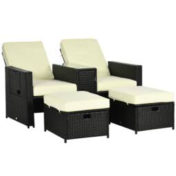 Wyld Haus Niludo Outdoor Rattan Set Black Beige Reclining Chairs - thumbnail 2