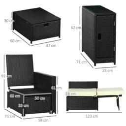 Wyld Haus Niludo Outdoor Rattan Set Black Beige Reclining Chairs - thumbnail 4