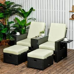 Wyld Haus Niludo Outdoor Rattan Set Black Beige Reclining Chairs - thumbnail 3