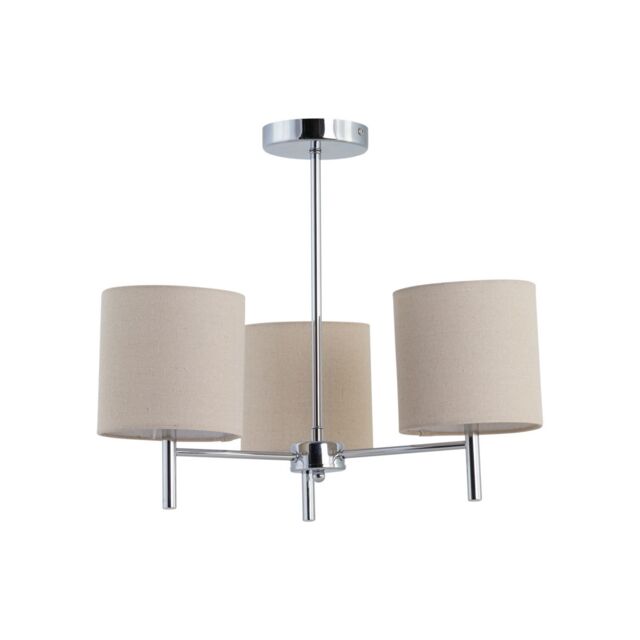 First Choice Lighting Brea - Chrome 3 Light Fitting with Natural Linen Shades in Silver - image 1