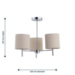 First Choice Lighting Brea - Chrome 3 Light Fitting with Natural Linen Shades in Silver - thumbnail 5