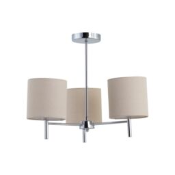 First Choice Lighting Brea - Chrome 3 Light Fitting with Natural Linen Shades in Silver