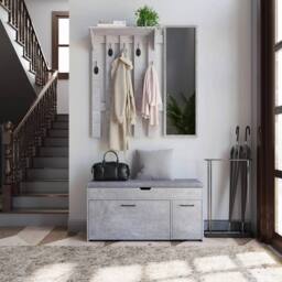 KORVIXA Shoe Bench Shoe Cabinet with Seat Cushion Storage in Grey - Size: 100 cm x 100 cm - thumbnail 5