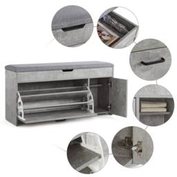 KORVIXA Shoe Bench Shoe Cabinet with Seat Cushion Storage in Grey - Size: 100 cm x 100 cm - thumbnail 4