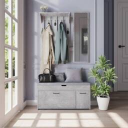 KORVIXA Shoe Bench Shoe Cabinet with Seat Cushion Storage in Grey - Size: 100 cm x 100 cm - thumbnail 3
