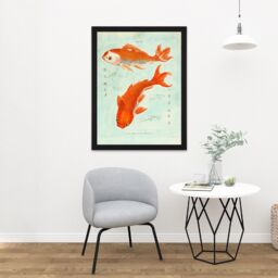 "Artery8 Wall Art Print Fish Japan Koi Large Large Framed Wall Décor Art in Light Oak - Size: W18"" x H24""" - thumbnail 2