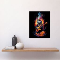 "Artery8 Wall Art Print Smelly Cat Lover Gift Pet Portrait with Guitar Conceptual Orange Blue Purple Artwork Painting Poster - Size: W18"" x H24""" - thumbnail 4
