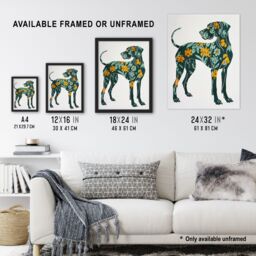 "Artery8 Great Dane Dog Lover Green Orange Floral Pattern Wall Art Print - Size: W24"" x H32""" - thumbnail 3