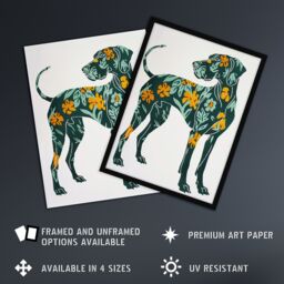 "Artery8 Great Dane Dog Lover Green Orange Floral Pattern Wall Art Print - Size: W24"" x H32""" - thumbnail 2