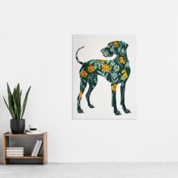 "Artery8 Great Dane Dog Lover Green Orange Floral Pattern Wall Art Print - Size: W24"" x H32""" - thumbnail 4
