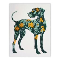 "Artery8 Great Dane Dog Lover Green Orange Floral Pattern Wall Art Print - Size: W24"" x H32""" - thumbnail 1