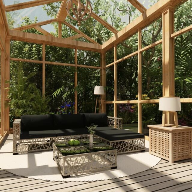 Berkfield Home 5 Piece Garden Lounge Set with Cushions Poly Rattan Grey - image 1