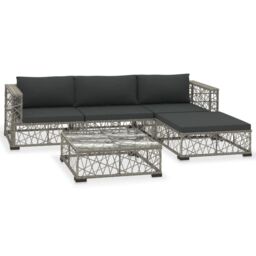 Berkfield Home 5 Piece Garden Lounge Set with Cushions Poly Rattan Grey - thumbnail 2