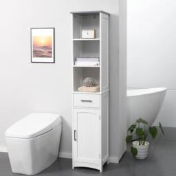 VOGREX White Slim Freestanding Tall Bathroom Linen Storage Cabinet - thumbnail 3