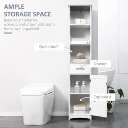 VOGREX White Slim Freestanding Tall Bathroom Linen Storage Cabinet - thumbnail 5