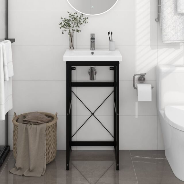 Berkfield Home Bathroom Washbasin Frame Black 40x38x83 cm Iron - Size: 40 x 38 x 83 cm - image 1