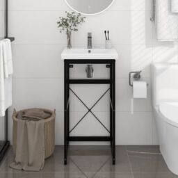 Berkfield Home Bathroom Washbasin Frame Black 40x38x83 cm Iron - Size: 40 x 38 x 83 cm - thumbnail 1