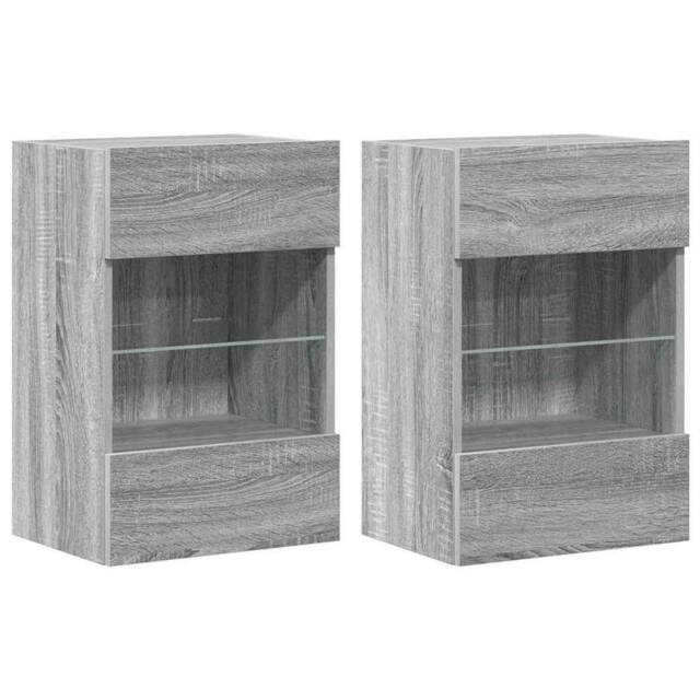 Berkfield Home TV Wall Cabinets with LED Lights 2 pcs Grey Sonoma 40x30x60.5 cm - image 1