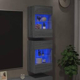 Berkfield Home TV Wall Cabinets with LED Lights 2 pcs Grey Sonoma 40x30x60.5 cm - thumbnail 3