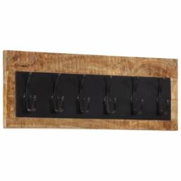 Berkfield Home Wall-mounted Coat Rack with 6 Hooks Solid Wood Mango - thumbnail 1