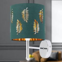 First Choice Lighting Set of 2 Brea - Chrome Wall Lights with Dark Green Fern Shades in Silver - thumbnail 5