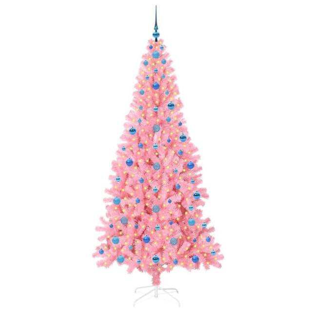 Berkfield Home Lush Christmas Tree with 300 LEDs with Stand Pink 210 cm PVC - image 1