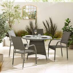FurnitureboxUK Antigua Rattan 4 Seat Round Table Garden Dining Set in Grey - thumbnail 2