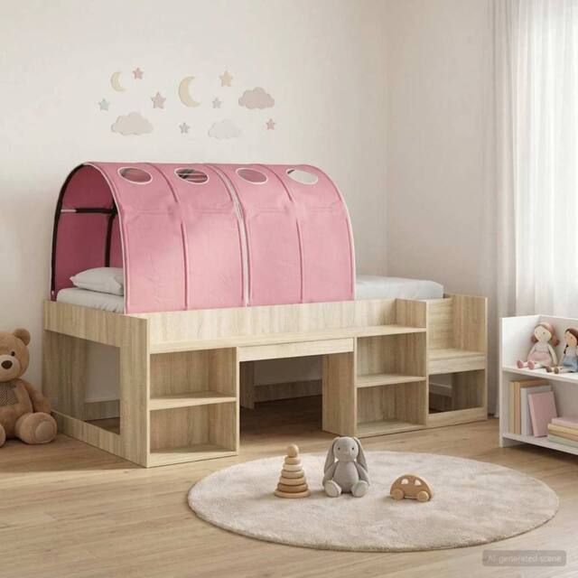 Berkfield Home Bed with Tunnel 3 pcs Sonoma & Pink Engineered Wood in Brown - image 1