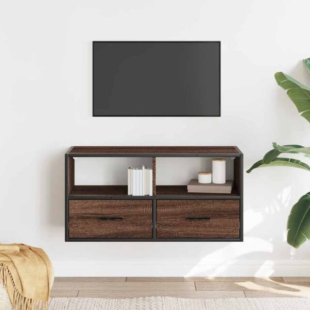 Berkfield Home TV Cabinet Brown Oak 80x31x39.5 cm Engineered Wood & Metal - image 1
