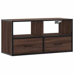Berkfield Home TV Cabinet Brown Oak 80x31x39.5 cm Engineered Wood & Metal - thumbnail 3