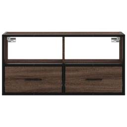 Berkfield Home TV Cabinet Brown Oak 80x31x39.5 cm Engineered Wood & Metal - thumbnail 4
