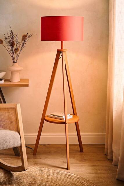 ValueLights Morrigan Rich Wood Tripod Floor Lamp with Drum Lamp Shade & Bulb in Burnt Orange - image 1