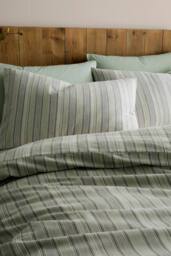 Appletree 'Yarn Dyed Woven Wide Stripe' Woven Duvet Cover Set in Green - Size: Single - thumbnail 2
