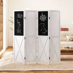 Costway 4-Panel Folding Room Divider w/ 2 Blackboards & 2 Whiteboards in White - thumbnail 3