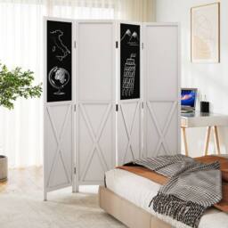 Costway 4-Panel Folding Room Divider w/ 2 Blackboards & 2 Whiteboards in White - thumbnail 9