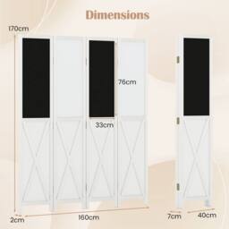Costway 4-Panel Folding Room Divider w/ 2 Blackboards & 2 Whiteboards in White - thumbnail 2