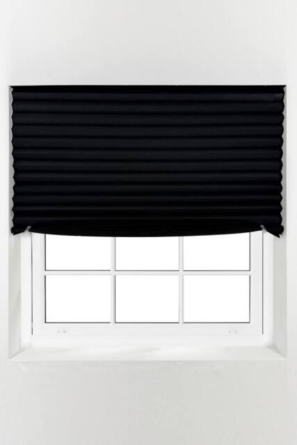 Furnished Stick On Blackout Blinds - No Drill Removable Portable Pleated Shades in Black - Size: 130 cm width x 150 cm drop - image 1