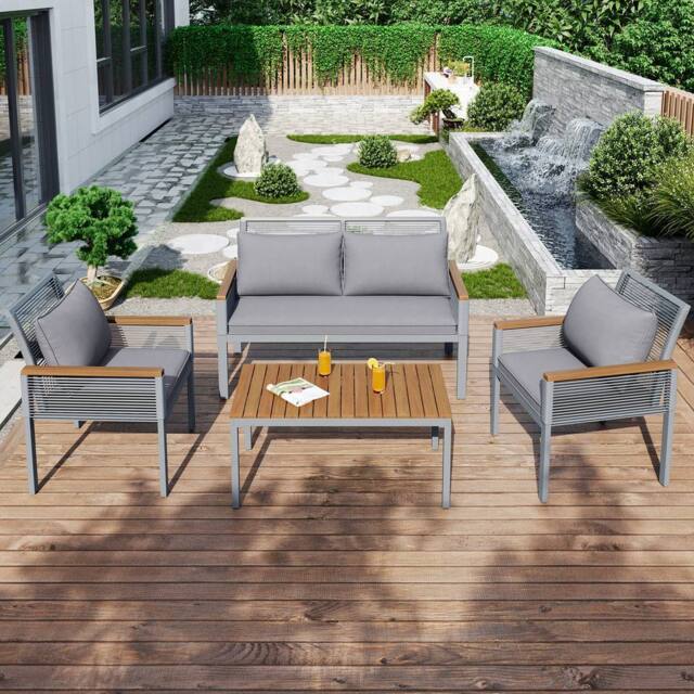 BTM Garden Lounge Set Furniture Sofa Patio Table Chairs Rattan Set in Grey - image 1