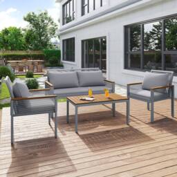 BTM Garden Lounge Set Furniture Sofa Patio Table Chairs Rattan Set in Grey - thumbnail 2