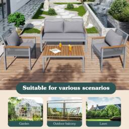 BTM Garden Lounge Set Furniture Sofa Patio Table Chairs Rattan Set in Grey - thumbnail 4