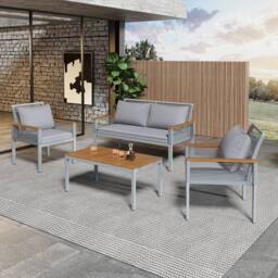 BTM Garden Lounge Set Furniture Sofa Patio Table Chairs Rattan Set in Grey - thumbnail 6