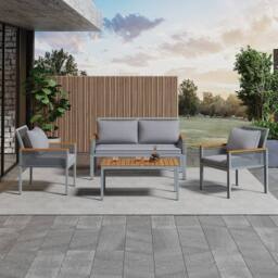 BTM Garden Lounge Set Furniture Sofa Patio Table Chairs Rattan Set in Grey - thumbnail 7