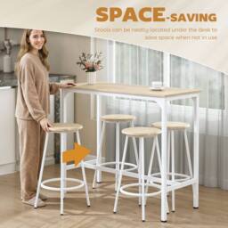HOMCOM 5 Piece Bar Table & Stools Set with Metal Frame Natural Wood - Size: 1m x 2m - thumbnail 6