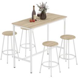 HOMCOM 5 Piece Bar Table & Stools Set with Metal Frame Natural Wood - Size: 1m x 2m - thumbnail 2