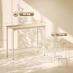 HOMCOM 5 Piece Bar Table & Stools Set with Metal Frame Natural Wood - Size: 1m x 2m - thumbnail 3