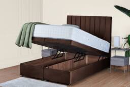 UK Bed Furniture Wilton End Lift Divan Ottoman Bed with 54 Inch Tall Headboard in Brown - Size: Double - thumbnail 2
